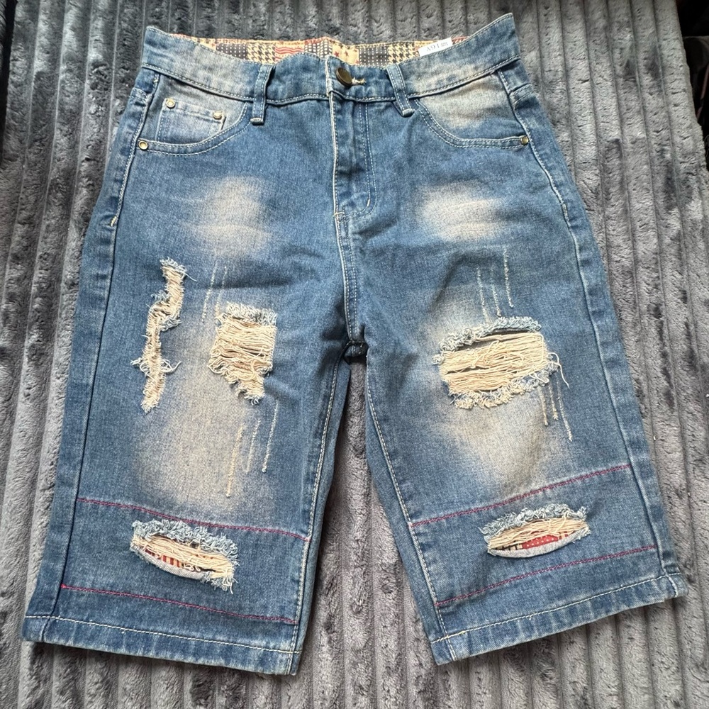 Distressed Blue Denim Shorts